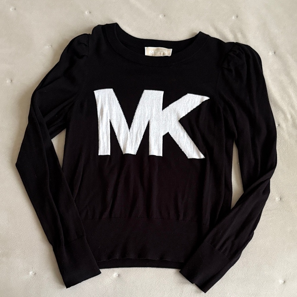 Michael Kors Black Long Sleeve Tee with White Logo